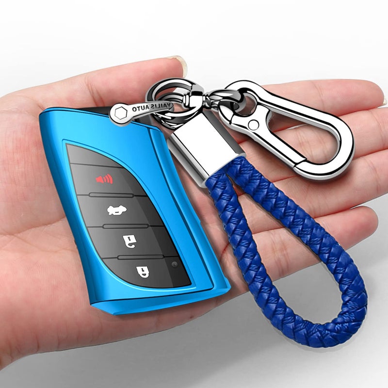 Autophone Compatible with Lexus Key fob Cover with Keychain Soft TPU 360 Degree Protection Key Case for 2018-2025 UX200 LS500 LS500H LC500 LC500h ES300h ES350 Smart Key(Blue)