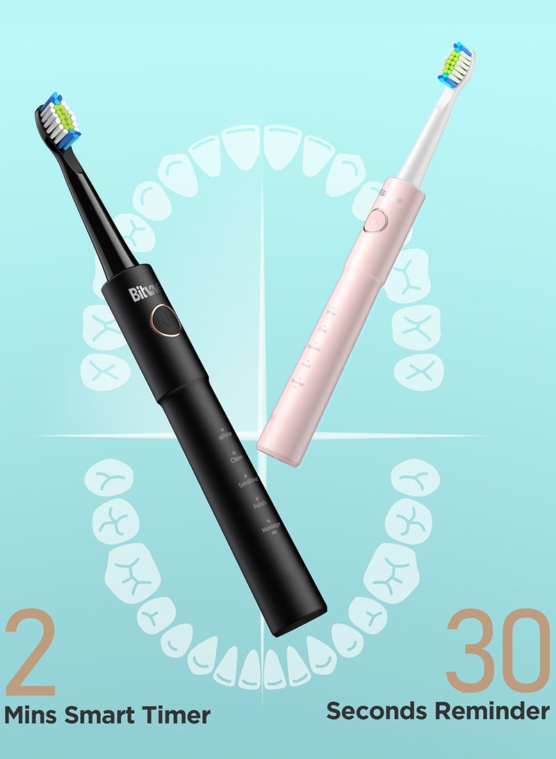 Bitvae Ultrasonic Electric Toothbrush - Rechargeable Sonic Electric Toothbrush for Adults and Kids, Power Toothbrush, 8 Brush Heads, Smart Timer, Fast Charge, Pink - Image 4
