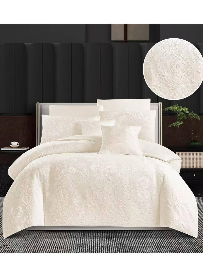 Comfy 6Pc King Size Embossed Embroidery Jack Cotton Comforter Set Off White