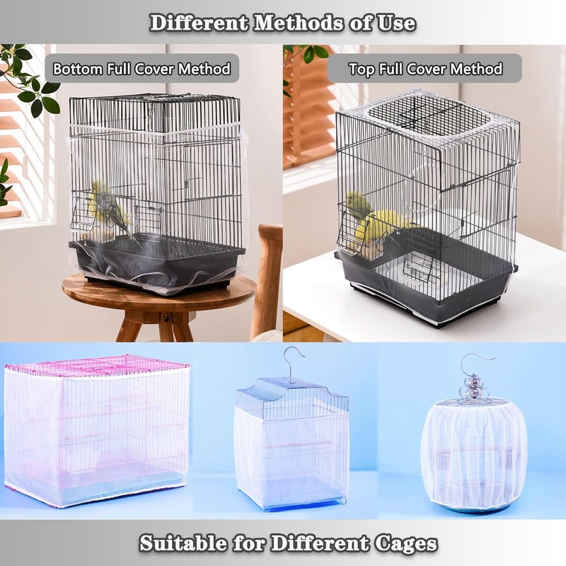 PUSNMI Bird Cage Seed Catcher, Bird Cage Net Cover Adjustable Bird Cage Netting Seed Catcher for Bird Cages Seed Catcher Guard Net Cover Bird Cage Skirt for Parrot Parakeet Macaw Round Square Cages - White - Image 5