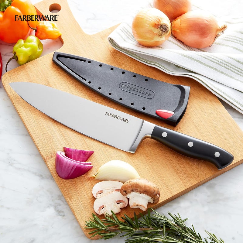Farberware Edgekeeper 8-Inch Forged Triple Riveted Chef Knife with Self-Sharpening Blade Cover, High Carbon-Stainless Steel Kitchen Knife with Ergonomic Handle, Razor-Sharp Knife, Black - Image 5