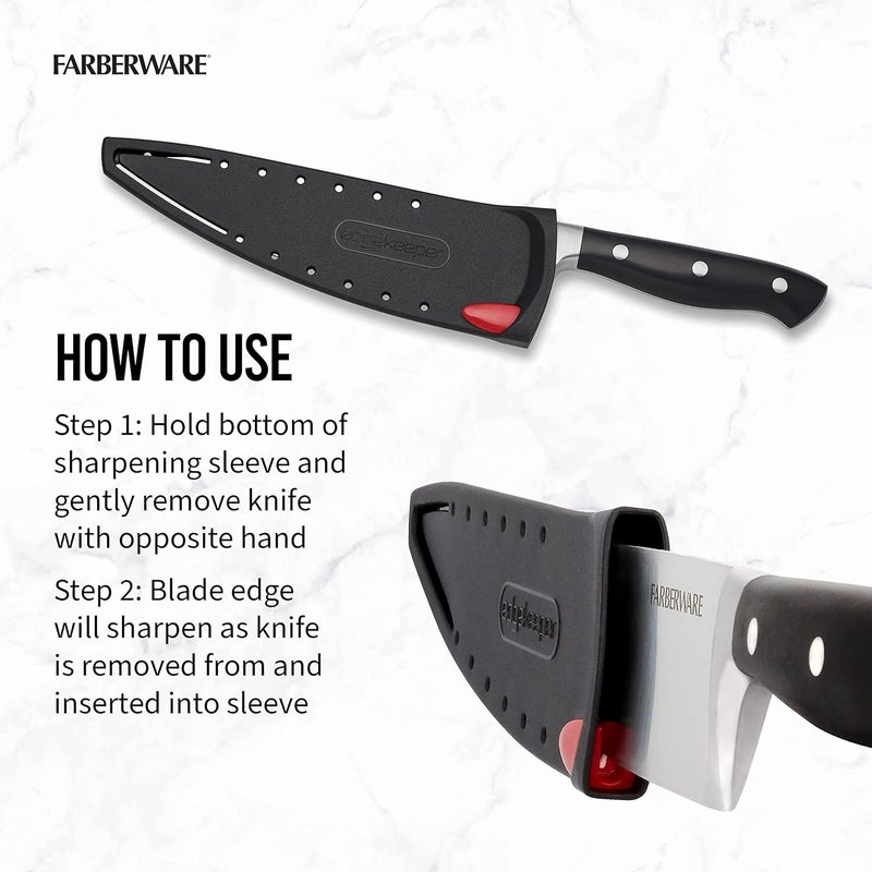 Farberware Edgekeeper 8-Inch Forged Triple Riveted Chef Knife with Self-Sharpening Blade Cover, High Carbon-Stainless Steel Kitchen Knife with Ergonomic Handle, Razor-Sharp Knife, Black - Image 3