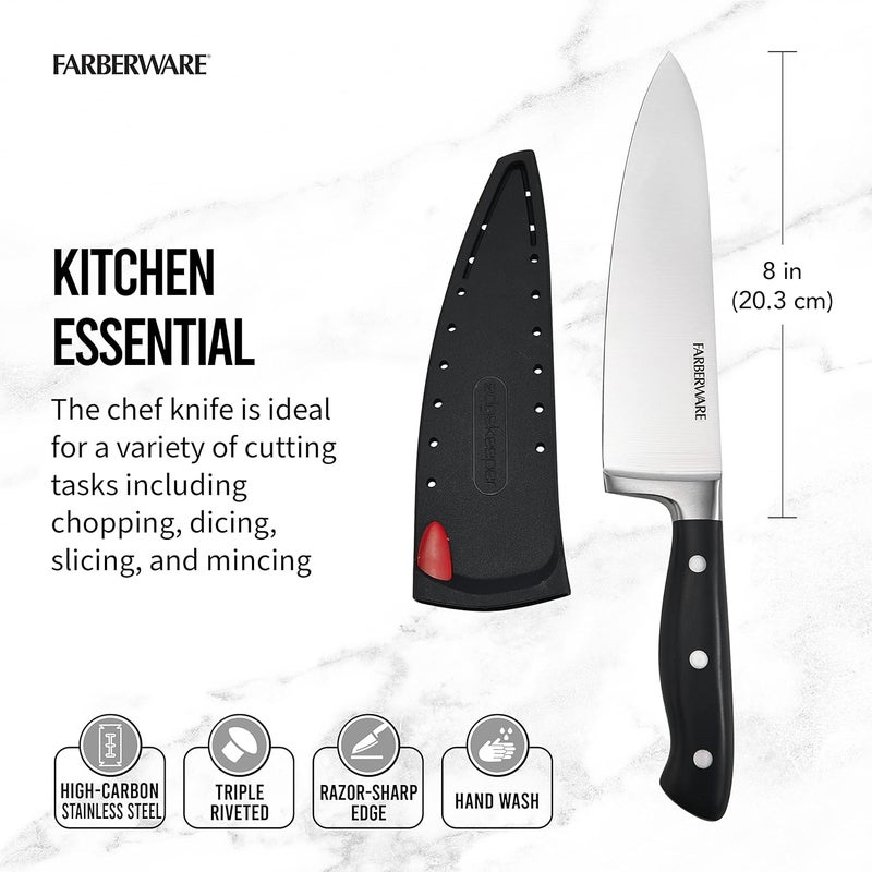 Farberware Edgekeeper 8-Inch Forged Triple Riveted Chef Knife with Self-Sharpening Blade Cover, High Carbon-Stainless Steel Kitchen Knife with Ergonomic Handle, Razor-Sharp Knife, Black - Image 1