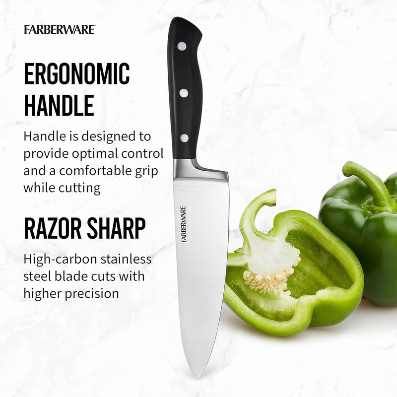 Farberware Edgekeeper 8-Inch Forged Triple Riveted Chef Knife with Self-Sharpening Blade Cover, High Carbon-Stainless Steel Kitchen Knife with Ergonomic Handle, Razor-Sharp Knife, Black - Image 4
