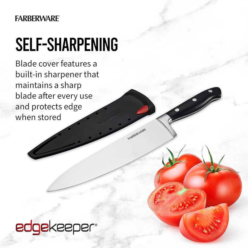 Farberware Edgekeeper 8-Inch Forged Triple Riveted Chef Knife with Self-Sharpening Blade Cover, High Carbon-Stainless Steel Kitchen Knife with Ergonomic Handle, Razor-Sharp Knife, Black - Image 2