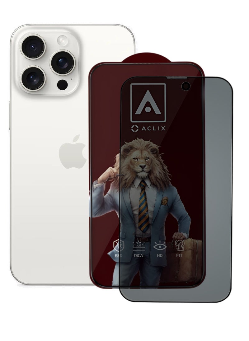 ACLIX Antistatic ESD Dustproof Premium Quality High Definition Anti-Spy Privacy Tempered Glass Screen Protector Designed For  iPhone 15 Pro - Image 1