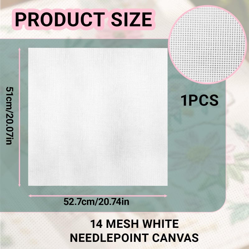 Asofelk 1 PC 14-Mesh White Needlepoint Canvas - 20" x 20" Embroidery Blank Cloth - Beginner Friendly Cross Stitch and Needle Point Canvas - Image 2