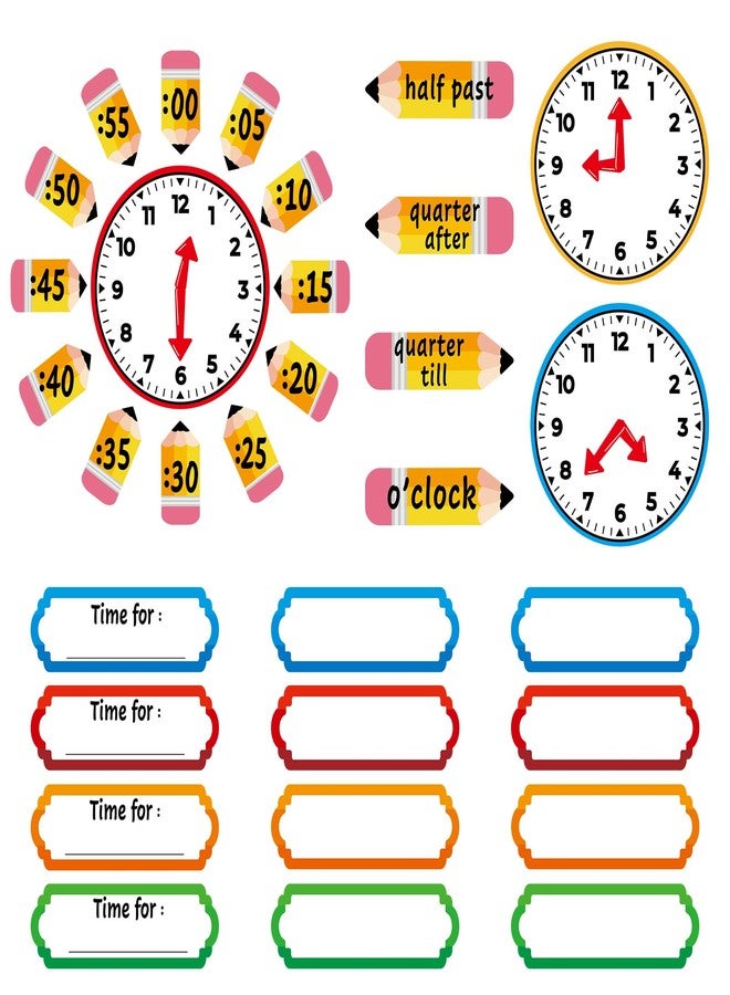 Hedeey Color Telling Time Bulletin Board Decorations Classroom Decoration Analog Clock Practice Clock Cutouts Telling Time Teaching Clock for Kids Students Elementary Teacher Supplies - Image 1