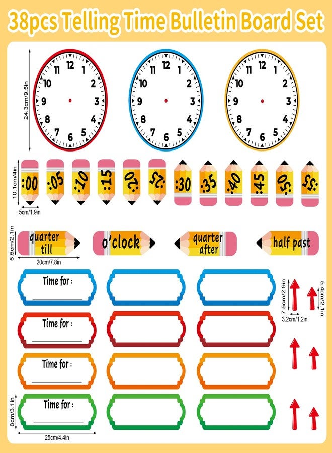 Hedeey Color Telling Time Bulletin Board Decorations Classroom Decoration Analog Clock Practice Clock Cutouts Telling Time Teaching Clock for Kids Students Elementary Teacher Supplies - Image 2