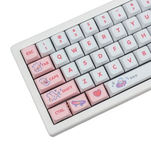 Cmokifuly Animal Rabbit Custom Cute Bunny Keys for Mechanical Keyboard, 130 Keys PBT Dye Sublimation Keycaps (Pink Bunny) - Image 1