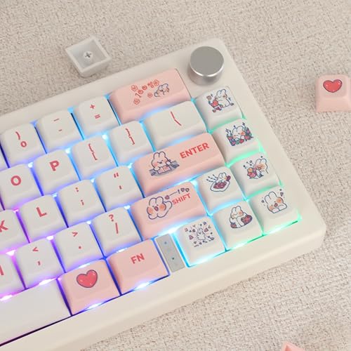 Cmokifuly Animal Rabbit Custom Cute Bunny Keys for Mechanical Keyboard, 130 Keys PBT Dye Sublimation Keycaps (Pink Bunny) - Image 5