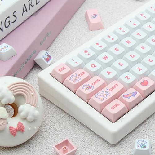Cmokifuly Animal Rabbit Custom Cute Bunny Keys for Mechanical Keyboard, 130 Keys PBT Dye Sublimation Keycaps (Pink Bunny) - Image 2