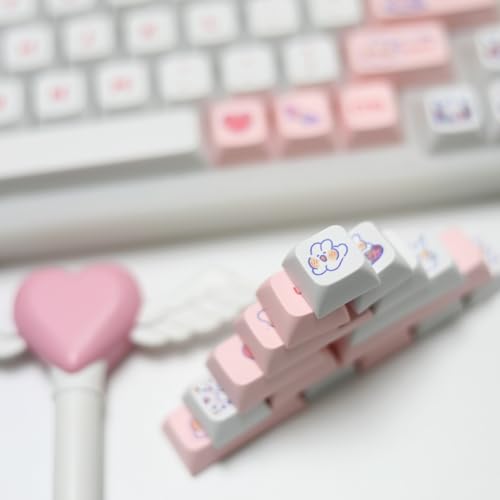 Cmokifuly Animal Rabbit Custom Cute Bunny Keys for Mechanical Keyboard, 130 Keys PBT Dye Sublimation Keycaps (Pink Bunny) - Image 4