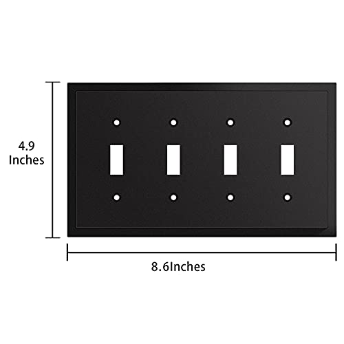 Henne Bery Modern Edge Decorative Wall Plate Switch Plate Outlet Cover, Durable Solid Zinc Alloy (Quad Toggle, Matte Black) - Image 3
