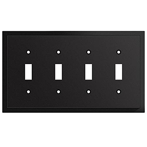 Henne Bery Modern Edge Decorative Wall Plate Switch Plate Outlet Cover, Durable Solid Zinc Alloy (Quad Toggle, Matte Black) - Image 1