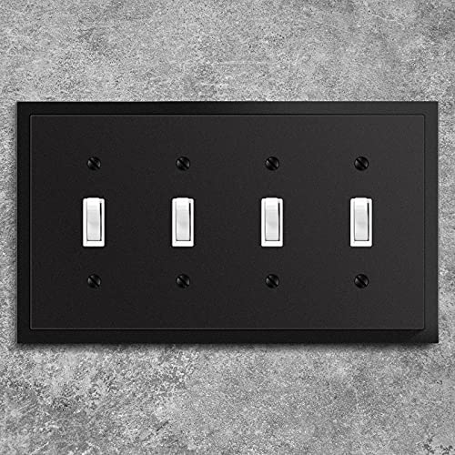 Henne Bery Modern Edge Decorative Wall Plate Switch Plate Outlet Cover, Durable Solid Zinc Alloy (Quad Toggle, Matte Black) - Image 4