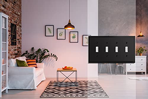 Henne Bery Modern Edge Decorative Wall Plate Switch Plate Outlet Cover, Durable Solid Zinc Alloy (Quad Toggle, Matte Black) - Image 5