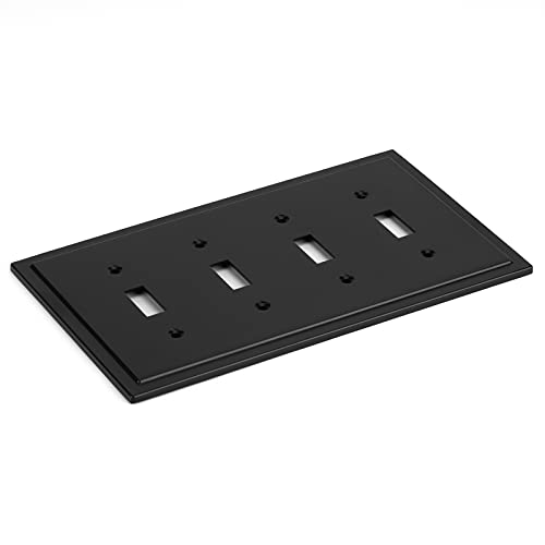 Henne Bery Modern Edge Decorative Wall Plate Switch Plate Outlet Cover, Durable Solid Zinc Alloy (Quad Toggle, Matte Black) - Image 2