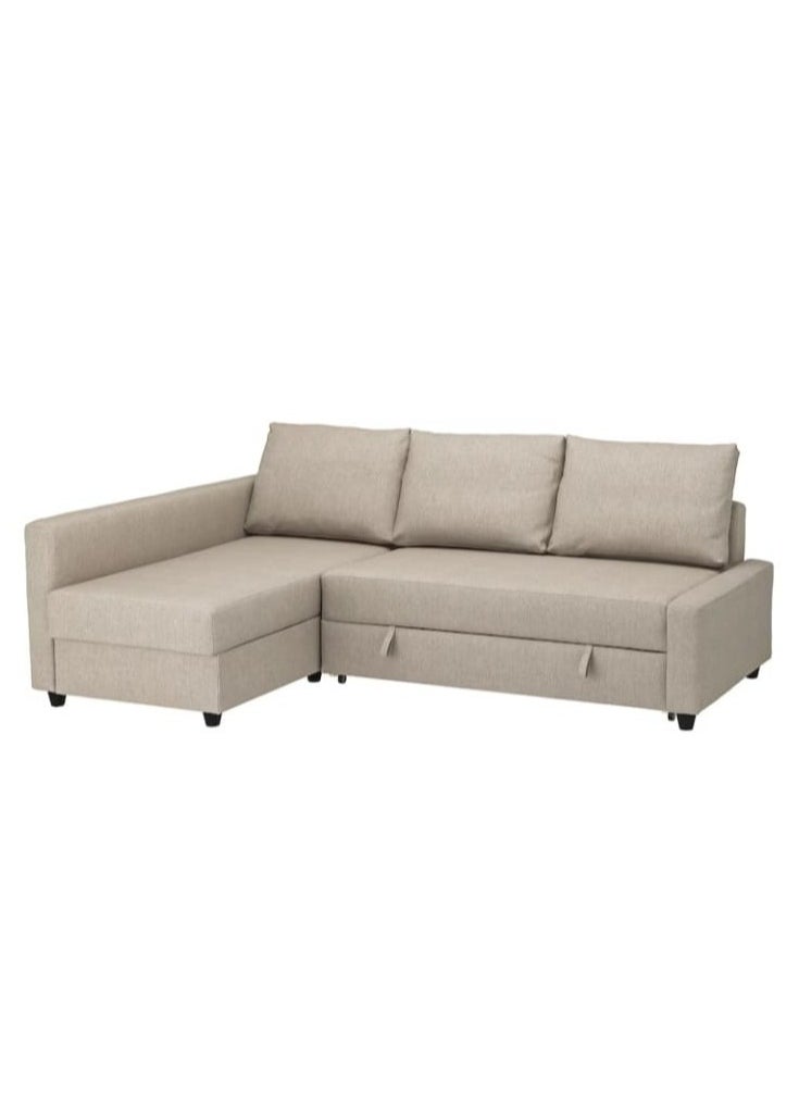 KARNAK Convertible Sofa Cum Bed L-Shape Corner Sofa Plus Diwan Bed With Storage Box & Cushion For Living Room, Home, Office, Apartment, Studio Room 3 Seater Ksb211 Beige 215X150X75 Cm  - Image 1