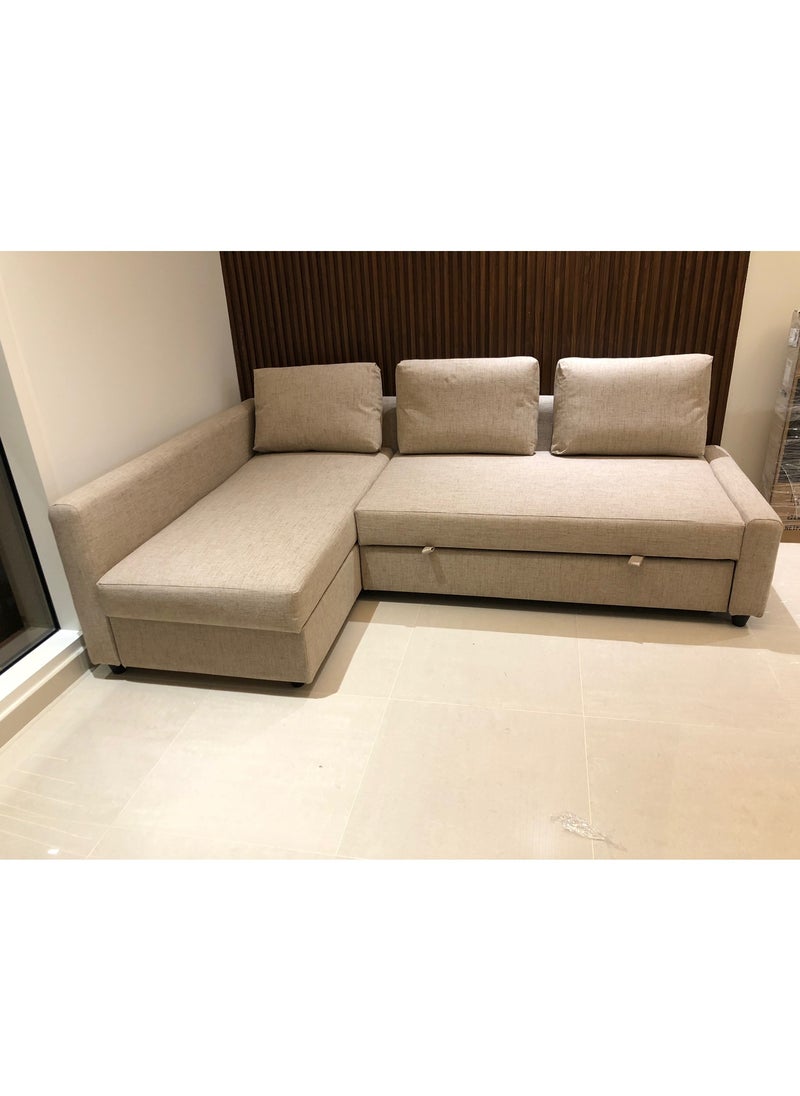 KARNAK Convertible Sofa Cum Bed L-Shape Corner Sofa Plus Diwan Bed With Storage Box & Cushion For Living Room, Home, Office, Apartment, Studio Room 3 Seater Ksb211 Beige 215X150X75 Cm  - Image 3