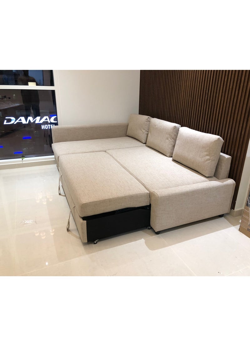 KARNAK Convertible Sofa Cum Bed L-Shape Corner Sofa Plus Diwan Bed With Storage Box & Cushion For Living Room, Home, Office, Apartment, Studio Room 3 Seater Ksb211 Beige 215X150X75 Cm  - Image 2