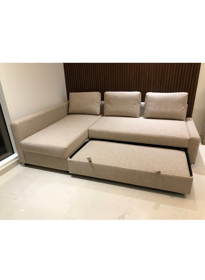 KARNAK Convertible Sofa Cum Bed L-Shape Corner Sofa Plus Diwan Bed With Storage Box & Cushion For Living Room, Home, Office, Apartment, Studio Room 3 Seater Ksb211 Beige 215X150X75 Cm  - Image 4