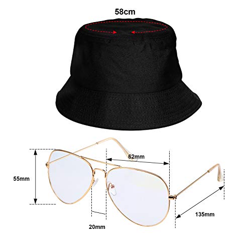 meekoo Hip Hop Costume Kit 80s 90s Outfit for Women Men Black Bucket Hat Sunglasses Gold Chain Earring Rapper Accessories for Halloween Themed Party Cosply - Image 2