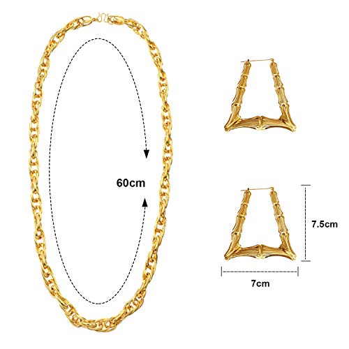 meekoo Hip Hop Costume Kit 80s 90s Outfit for Women Men Black Bucket Hat Sunglasses Gold Chain Earring Rapper Accessories for Halloween Themed Party Cosply - Image 3