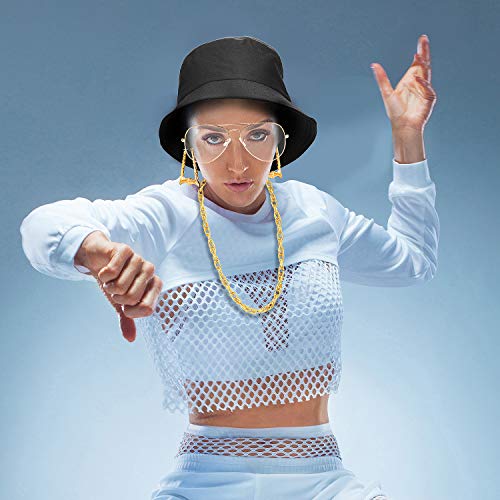 meekoo Hip Hop Costume Kit 80s 90s Outfit for Women Men Black Bucket Hat Sunglasses Gold Chain Earring Rapper Accessories for Halloween Themed Party Cosply - Image 4
