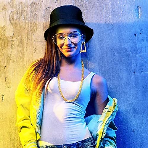 meekoo Hip Hop Costume Kit 80s 90s Outfit for Women Men Black Bucket Hat Sunglasses Gold Chain Earring Rapper Accessories for Halloween Themed Party Cosply - Image 5