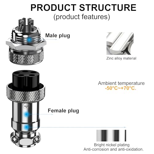 DIYhz GX16 5 Pins Panel Metal Mount Circular Metal Aviation Connector Adapter Male Female Plug Socket (5 Pcs) - Image 3