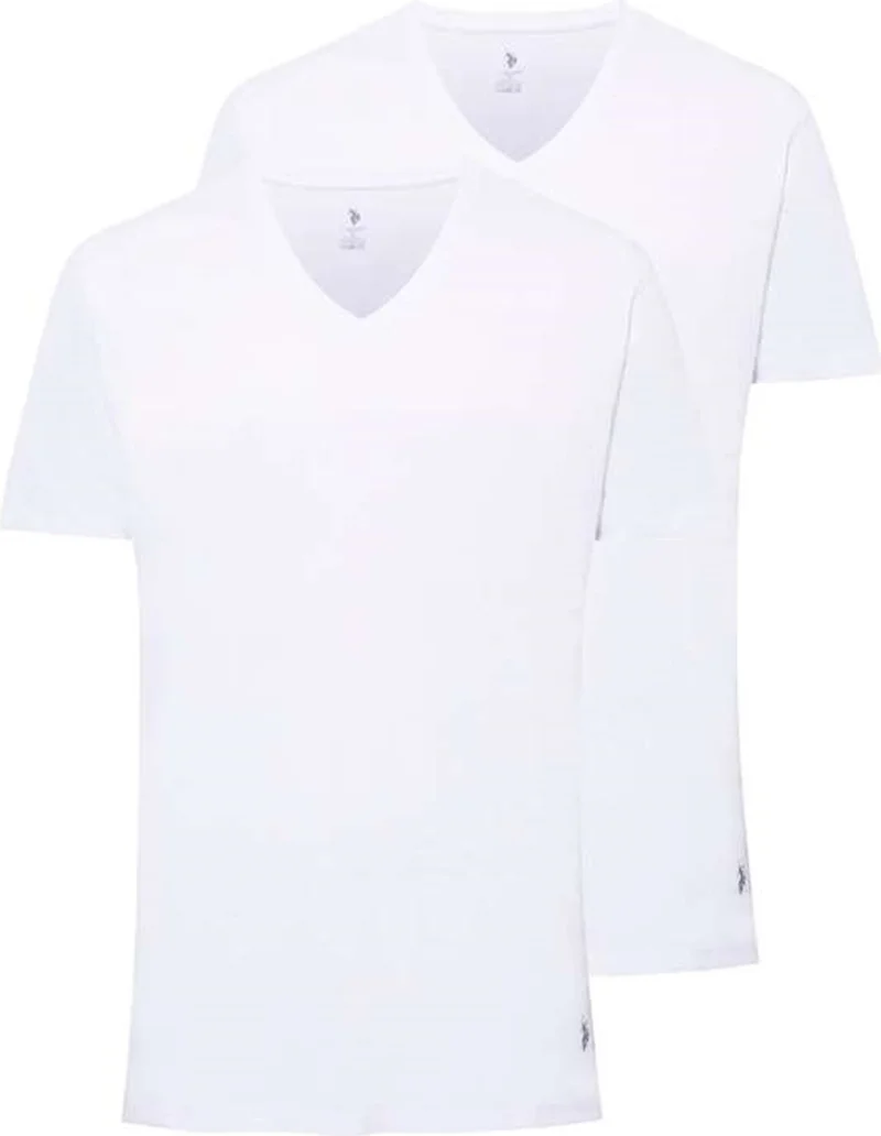 U.S. Polo Assn. 80199 Men's 2-Pack Short Sleeve V-Neck White Undershirt