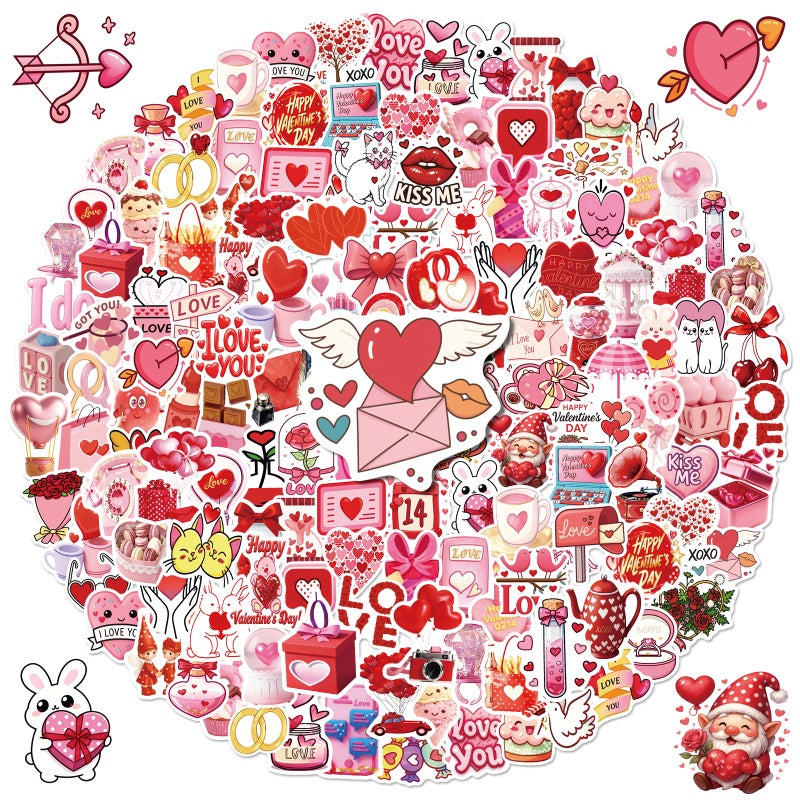 Anwyll 300Pcs Valentines Day Stickers - Happy Valentine's Day Stickers for Kids Adults Self Adhesive Heart Love Sticker Vinyl Valentine Sticker Bulk for Gift Crafts Water Bottle Valentine Party Decor - Image 1