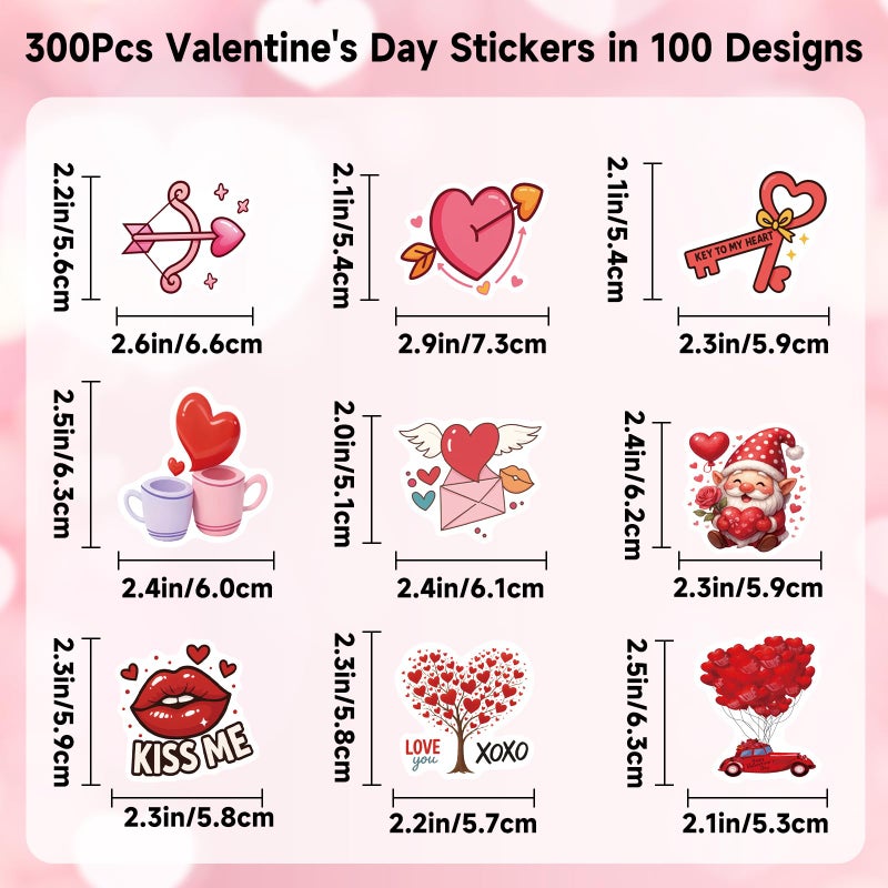 Anwyll 300Pcs Valentines Day Stickers - Happy Valentine's Day Stickers for Kids Adults Self Adhesive Heart Love Sticker Vinyl Valentine Sticker Bulk for Gift Crafts Water Bottle Valentine Party Decor - Image 2