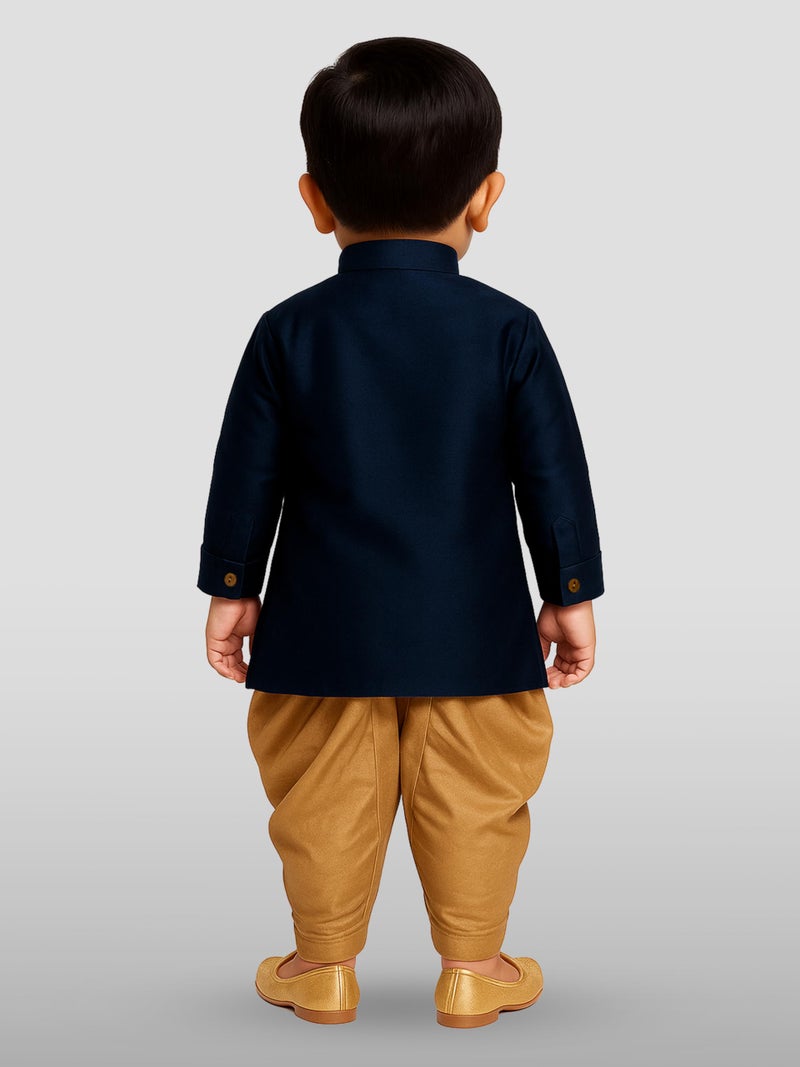 JBN Creation Boys' Navy Blue Silk Blend Kurta and Dhoti Set - Perfect for Festivals and Special Occasions - Image 3