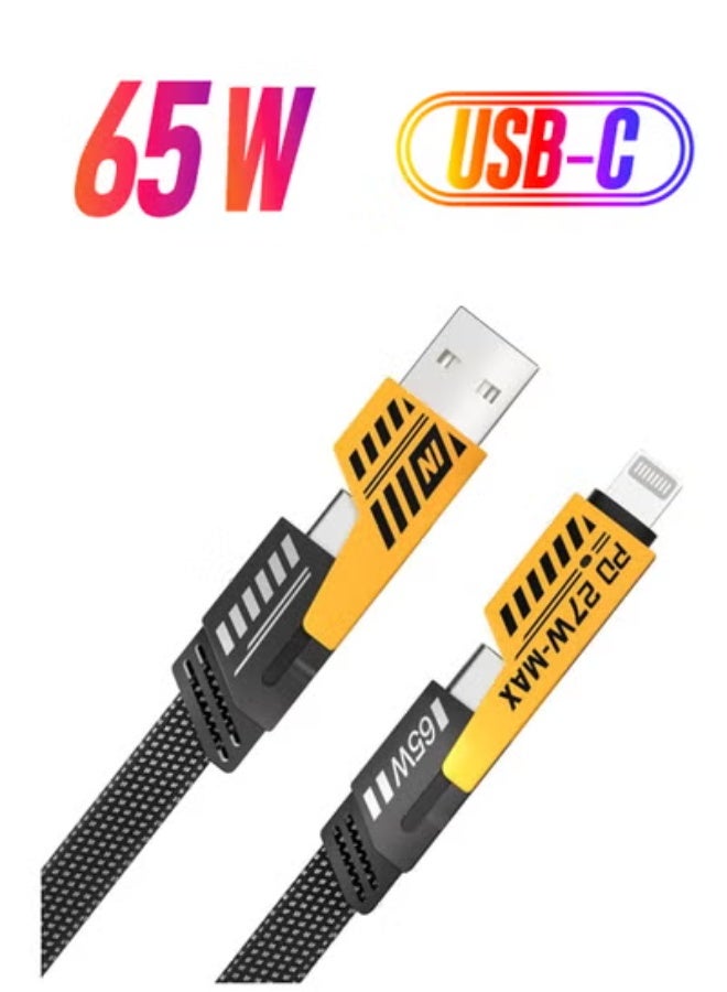 4-in-1 Convertible Metal Fast Data Cable, Braided 65W 3.9ft USB C USB A – Multiple Charging Cable for iPhone/iPad/MacBook Pro/AirPods/Samsung/Android (1.2M) - Image 3