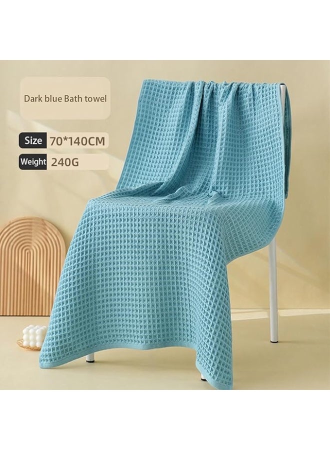 Soft Bath Towel Set 1 Size 100% Cotton Waffle WeaveTowels Dark Blue 70 140cm  - Image 2