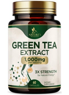 Nature's Nutrition Green Tea Extract Supplement Pills 1000mg - 98% Standardized EGCG with Polyphenols - 3X Strength for Natural Energy - Supports Heart and Antioxidant Health - Nature's Gentle Caffeine - 60 Capsules  - Image 1
