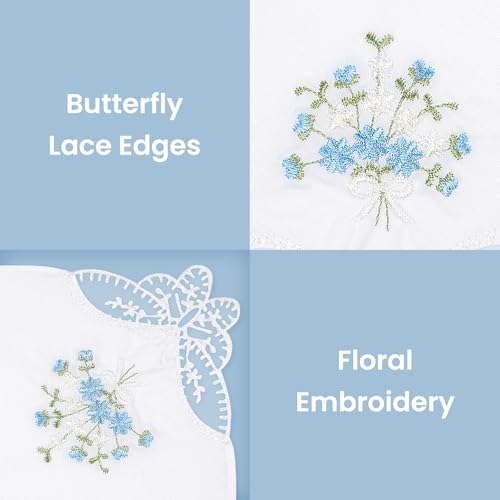 Selected Hanky Women's Cotton Handkerchiefs Flower Embroidered with Lace, Ladies Hankies 12 Pcs - Assorted - Image 4