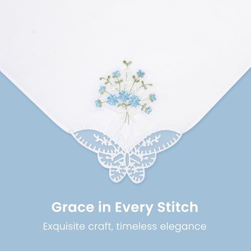 Selected Hanky Women's Cotton Handkerchiefs Flower Embroidered with Lace, Ladies Hankies 12 Pcs - Assorted - Image 2