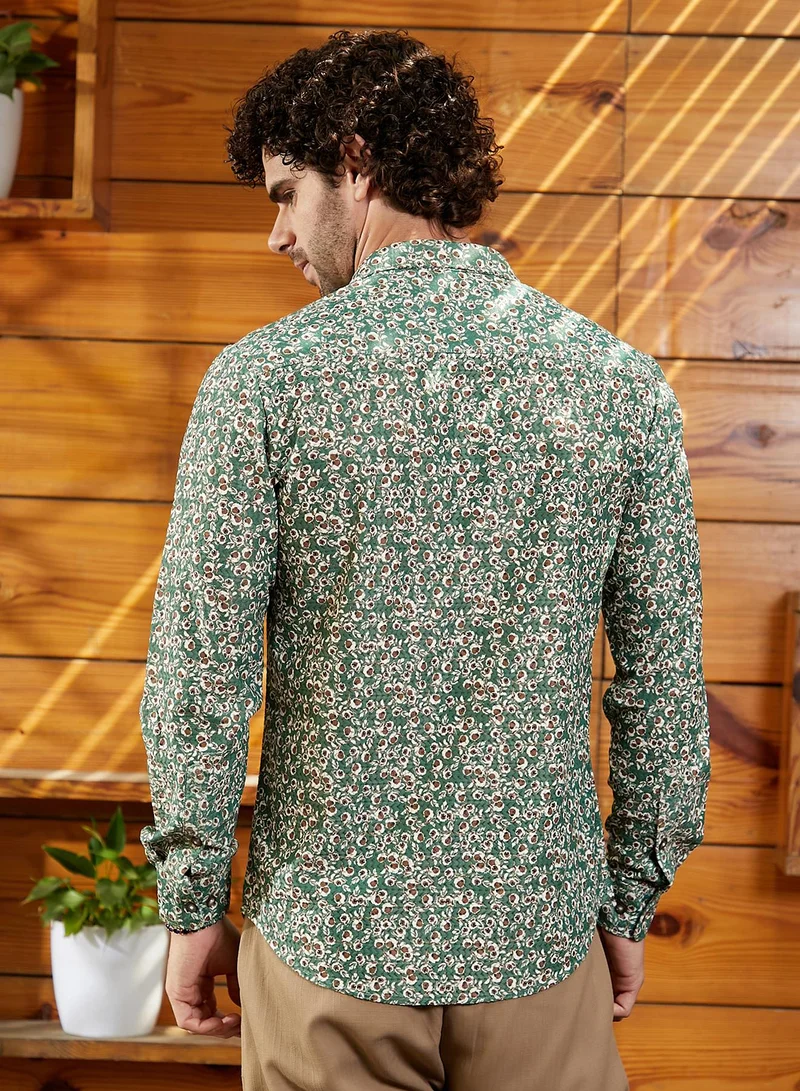 Campus Sutra Men's Forest Green Ditsy Bloom Shirt