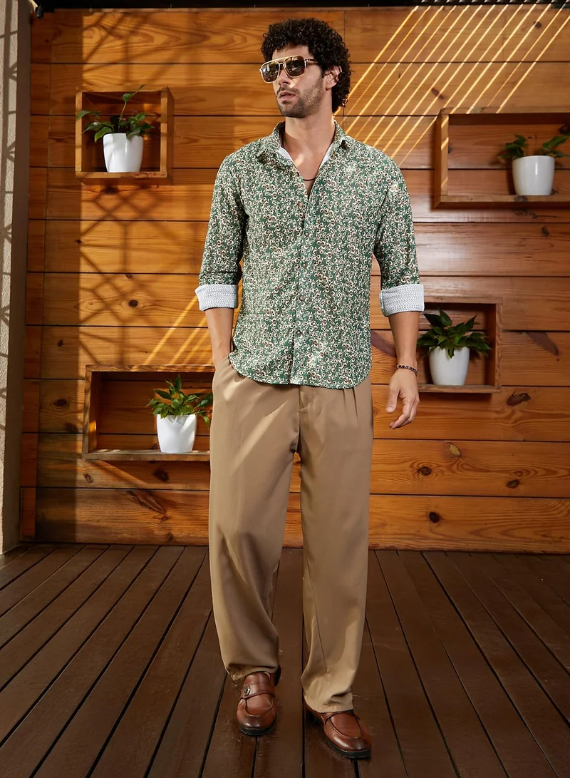 Campus Sutra Men's Forest Green Ditsy Bloom Shirt