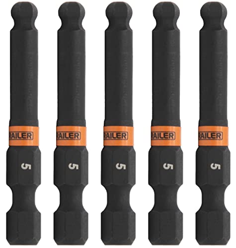 Railer Ball-End Hex 5mm Impact Driver Bit - Railer Allen Wrench Drill Hex Bits. 1/4 Quick Release S2 Steel 2 inch 5mm Ball-End Hex Bits. (5 Pack) - Image 5