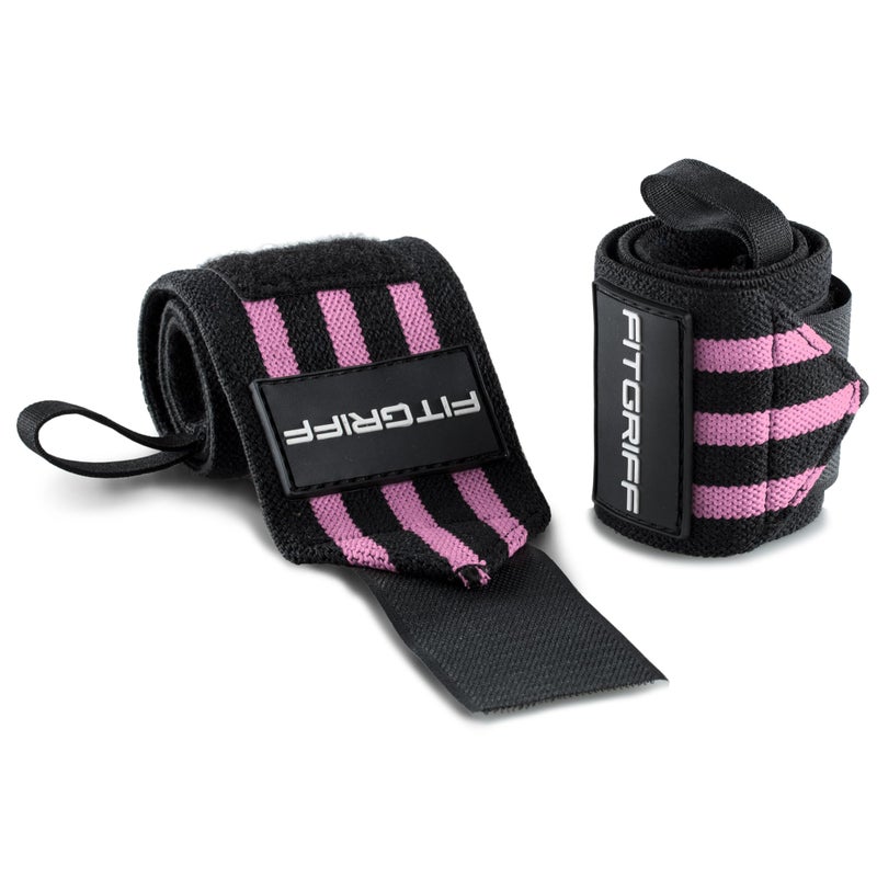 FitgriffÂ® Wrist Wraps for Weightlifting (18") Heavy-Duty Support for Gym, Bench Press, and Pushups (1 Pair) - for Men and Women (Black/Pink) - Image 5