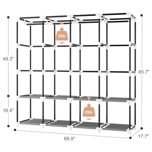 BrFoYu Portable Closet for Hanging Clothes, 67 Inch Wide Portable Wardrobe Closet with Cover, 4 Hanging Rod, Storage Shelves and Side Pockets, Large Free Standing Closet for Bedroom, Grey - Image 3