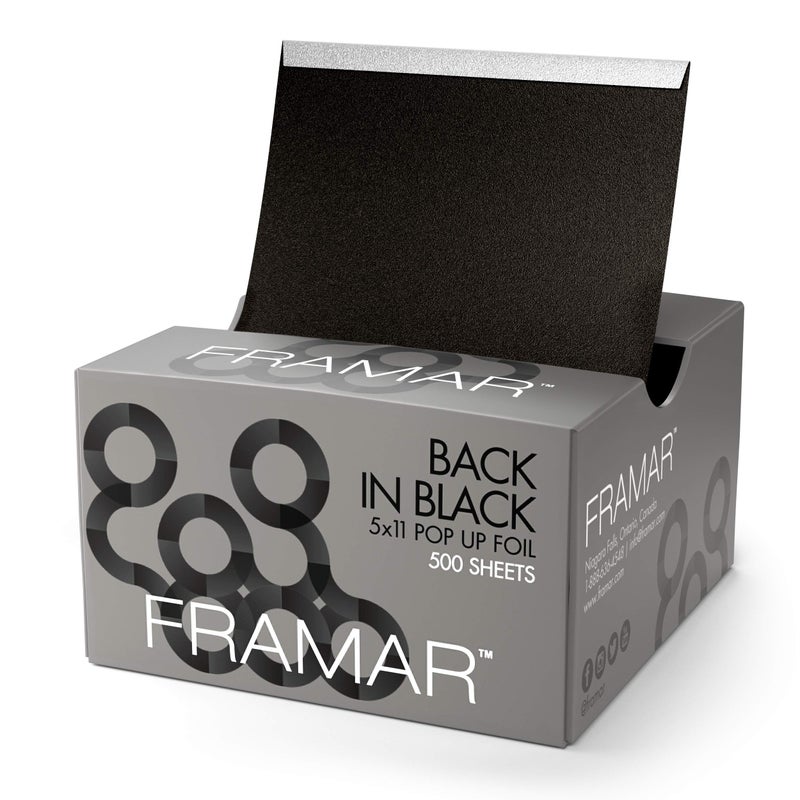framar Framar Back in Black Pop Up Hair Foil, Aluminum Foil Sheets, Hair Foils for Highlighting - 500 Foil Sheets - Image 1