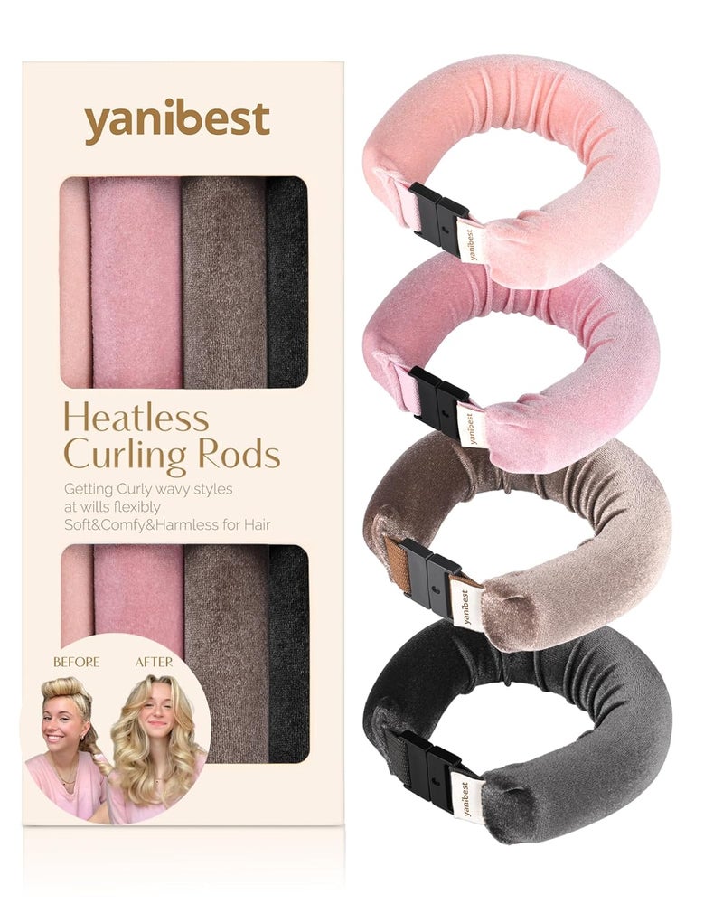YANIBEST يانبيست مكواة الشعر بدون حرارة لف الشعر بدون حرارة طوال الليل بدون حرارة قضبان لف الشعر بدون حرارة للنوم 4 قطع للأغلب أنواع الشعر