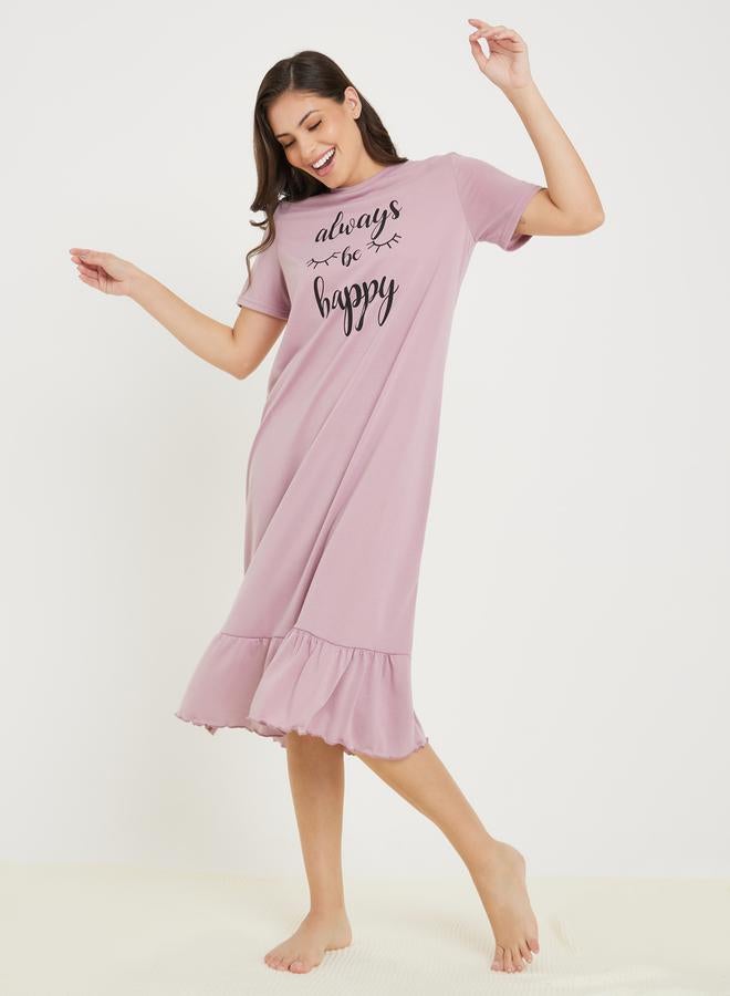 Styli Always Be Happy Graphic Ruffle Hem Sleep T-Shirt Dress  - Image 2