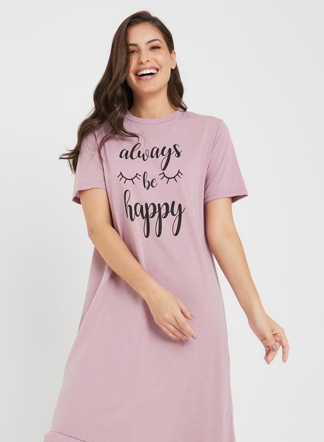 Styli Always Be Happy Graphic Ruffle Hem Sleep T-Shirt Dress  - Image 3