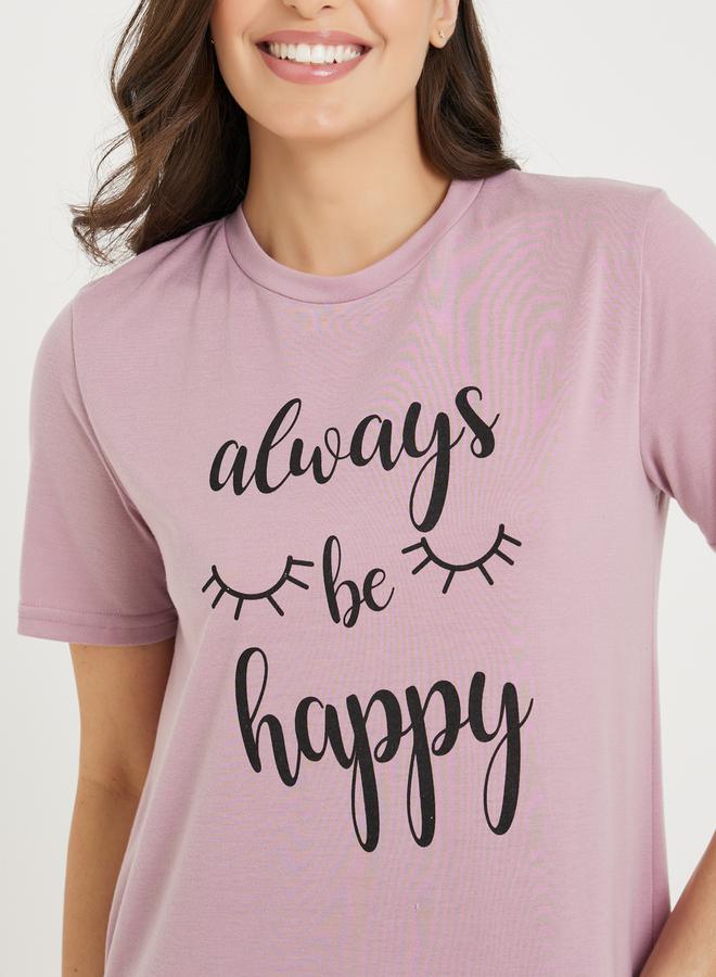 Styli Always Be Happy Graphic Ruffle Hem Sleep T-Shirt Dress  - Image 4
